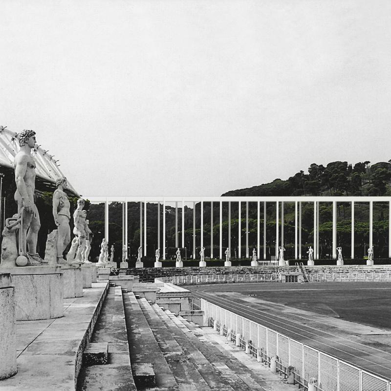 The fourth Stoa of the complex, stripped of the interior units, opens a gateway to the sports facilities which are available for the inhabitants to use. However, it also stands as a provocation, beside the ruined fascist ideologies of collective identity, once architecturally expressed by the Foro Italico. It suggests a political situation that is assumed to have disappeared, albeit more pervasive in actuality.